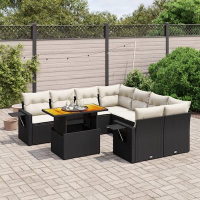 vidaXL Patio Sofa Set with Cushions Sofa Modules and Table 9 Piece Poly Rattan - 21.7 x 39.4 x 28.7