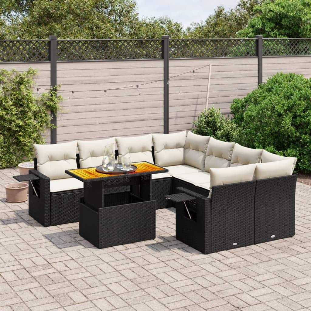 vidaXL Patio Sofa Set with Cushions Sofa Modules and Table 9 Piece Poly Rattan - 21.7 x 39.4 x 28.7