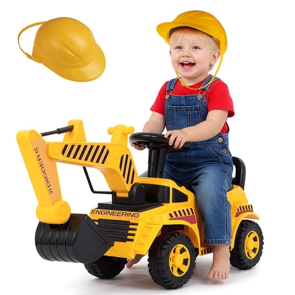 slide 2 of 10, Gymax Ride on Toddler Car w/ Safety Helmet Ride on Excavator Car w/ Yellow - Assembly Required - Kids