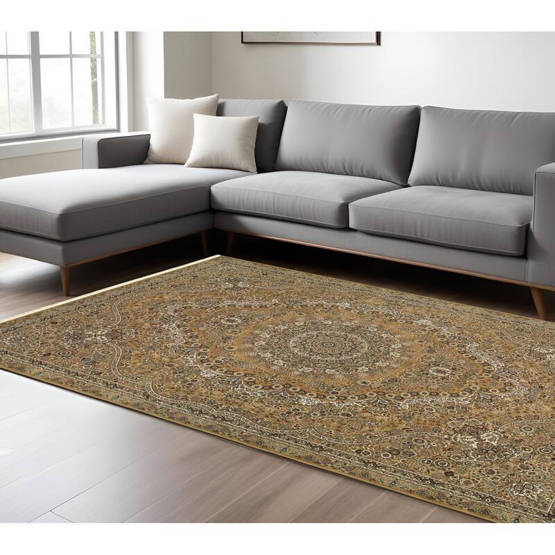 HomeRootsMedallion Traditional Runner Area Rug - 129.92' X '94.49' X '0.16 - Gold/Ivory