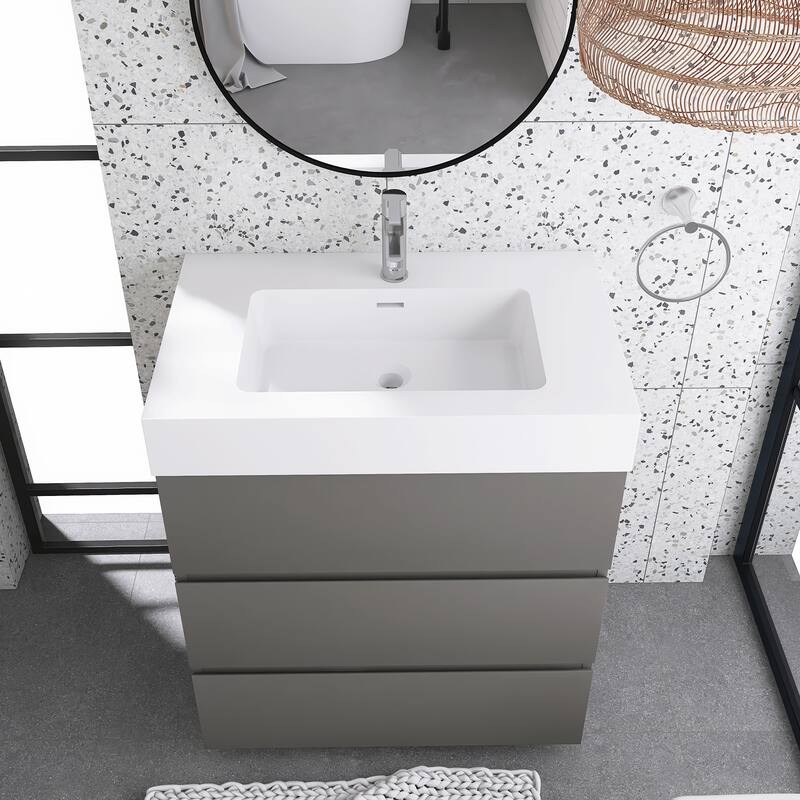 Freestanding Bathroom Vanity with White Solid Surface Top