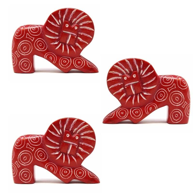 Small Soapstone Lion Figurine - Set of 3, Red