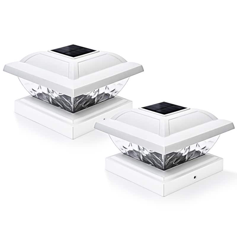 FKHouse Solar Powered White Outdoor Fence Post Cap Light - 2 Pack