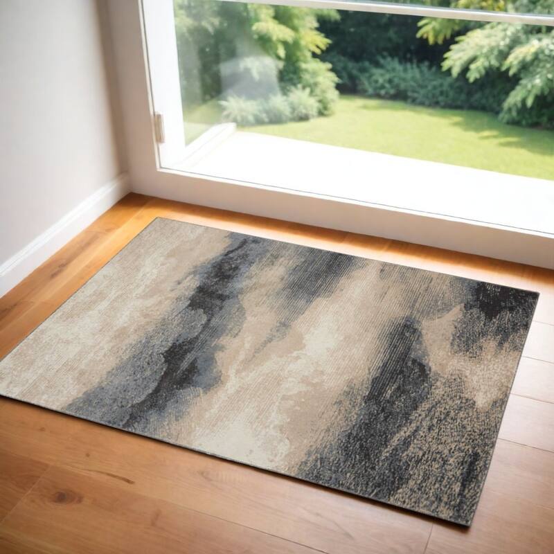 Fice Power Loomed Abstract Modern Stain Resistant Area Rug By HomeRoots - 45' X '26' X '0.5 - 45' X '26' X '0.5 - Black - Rectangle