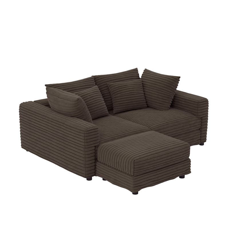102.4" Corduroy Couch with Ottomans, 4 Seat Convertible Modular Sectional Sofa, Upholstered Couches with Pillows for Living Room