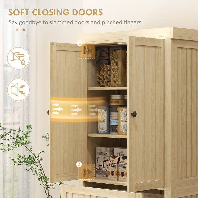 Farmhouse Kitchen Pantry Cabinet MDF with Adjustable Shelves and Soft Close Doors 72 Inch Storage Cabinet