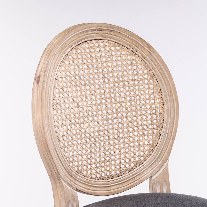 French Country Wooden Barstools Rattan Back With Upholstered Seating Set of 2