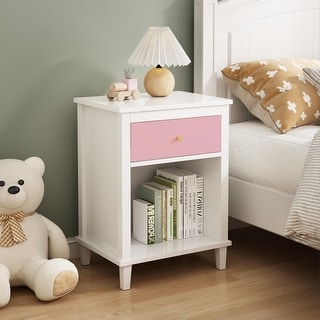 Pink High Wooden Nightstand for Kids, Adults with One - Main Image