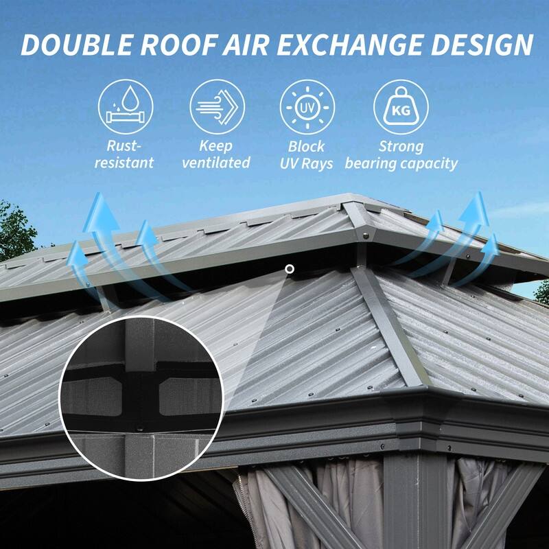 Domi Hardtop Gazebo with Galvanized Steel Double Roof and Aluminum Frame