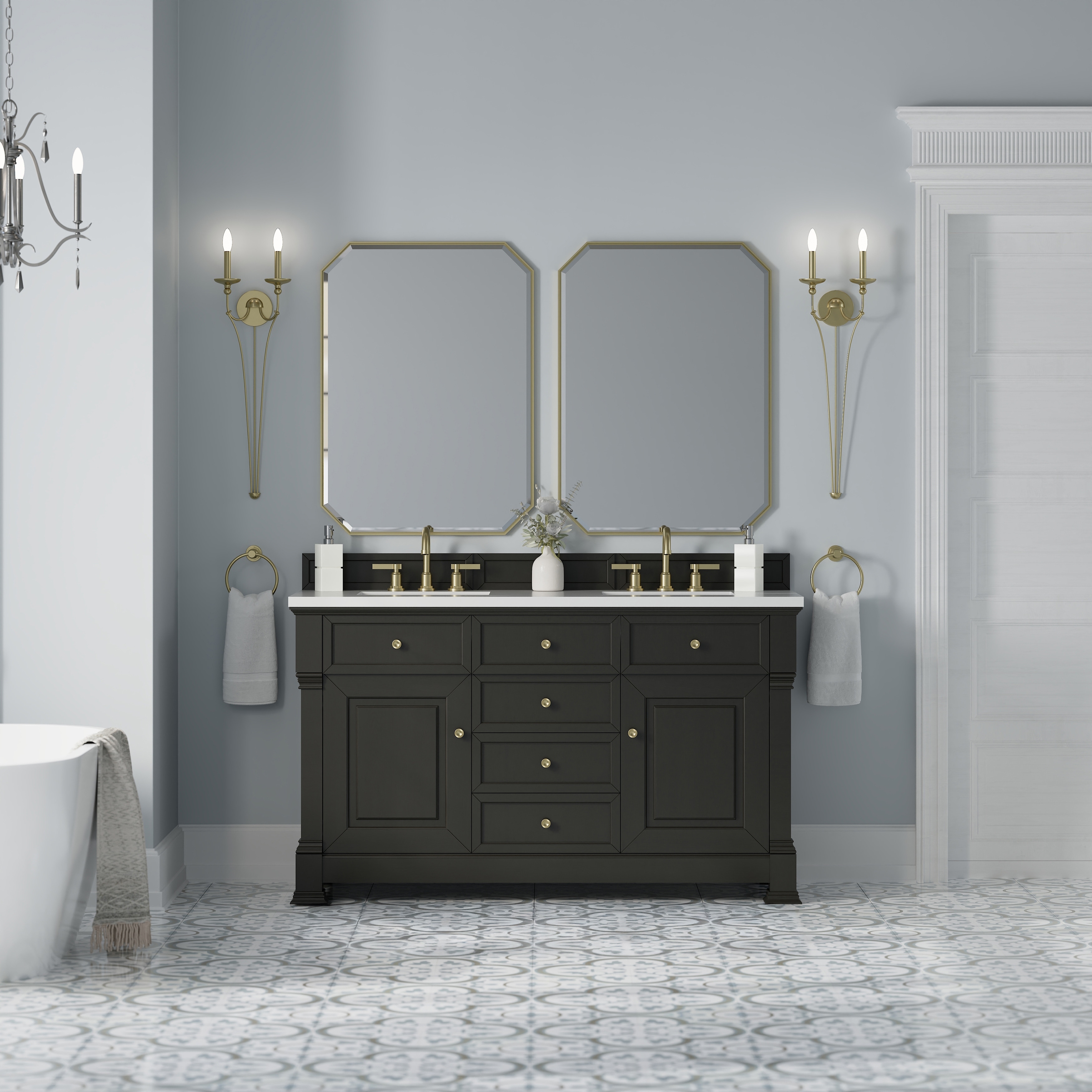 James Martin Vanities Brookfield 60D" Double Vanity, Black Onyx
