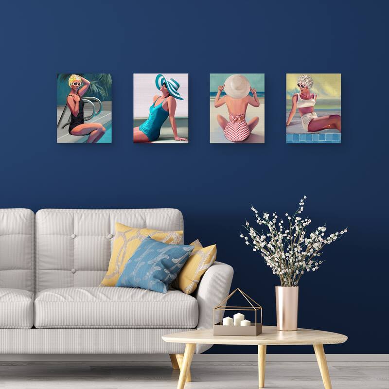 Retro Beach Girls I-IV Canvas Art Prints