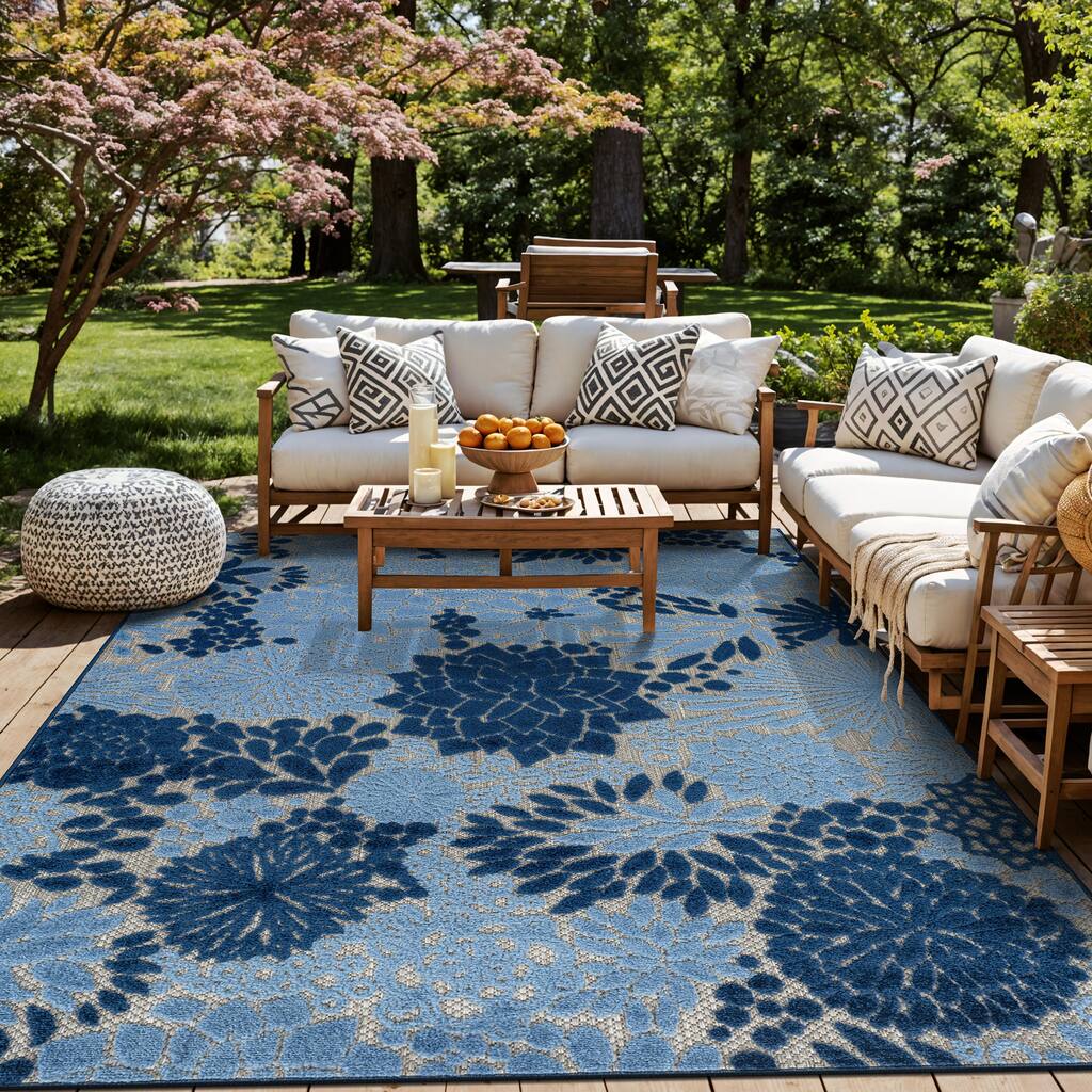 World Rug Gallery Indoor/Outdoor High-Low Textured Area Rug, Floral, Easy-Clean Patio Rug