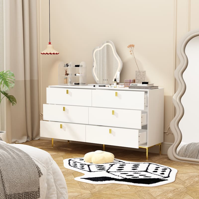 Dresser Modern Dresser for Bedroom, 6 Drawer Double Dresser Sideboard
