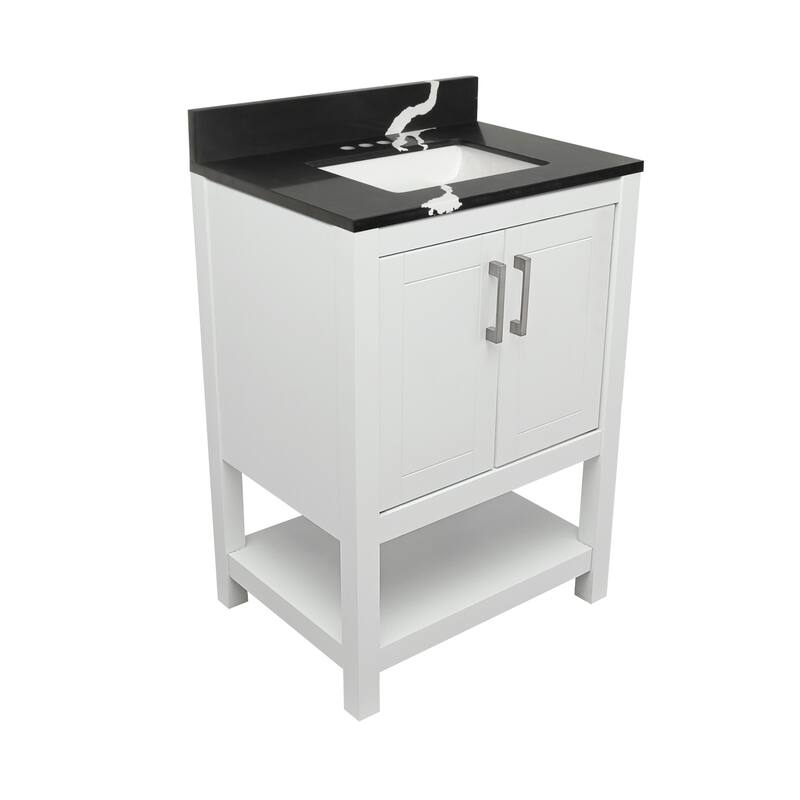 Taos 25" Bathroom Vanity with Cultured Marble Vanity Top Sink in White with White Basin