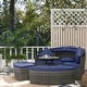 preview thumbnail 10 of 15, Outsunny 4pc Rattan Patio Furniture Set, Round Convertible Daybed or Sunbed, Adjustable Sun Canopy, Sectional Outdoor Sofa Dark Blue