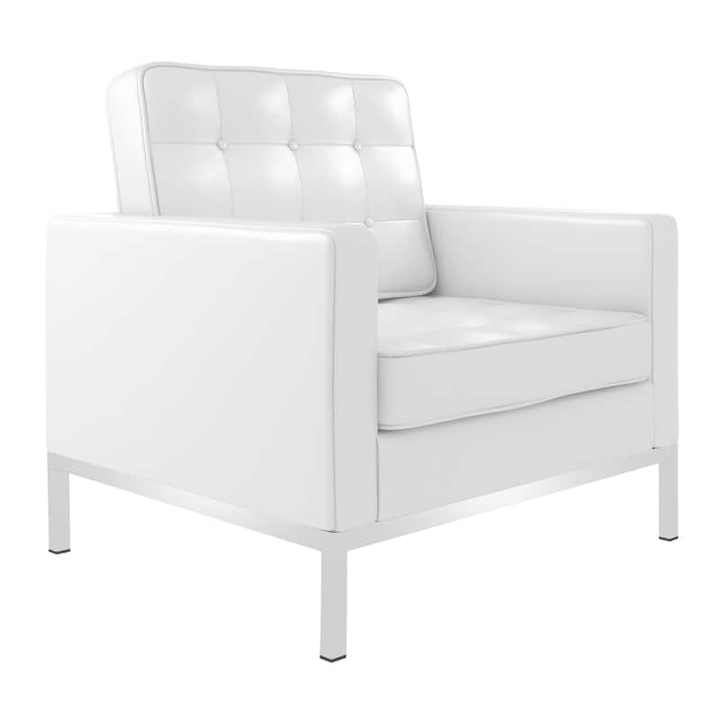 HomeRoots 31" White And Silver Italian Leather Tufted Arm Chair - 30.5' X '30.5' X '30.5
