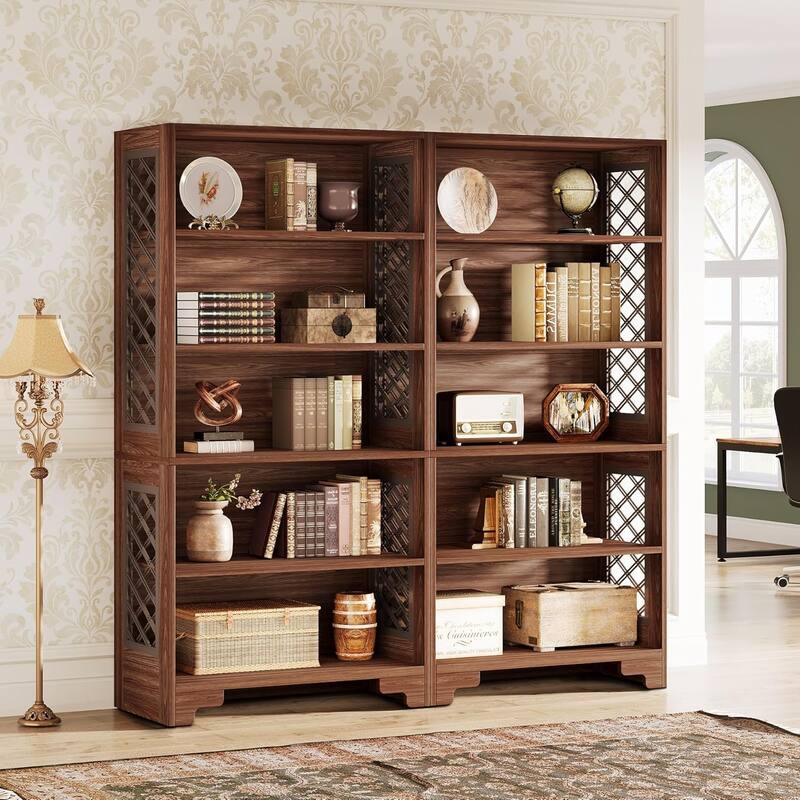 71 Inches Vintage Tall Bookcase, Floor Standing 5-Shelf Display Rack Storage Shelves