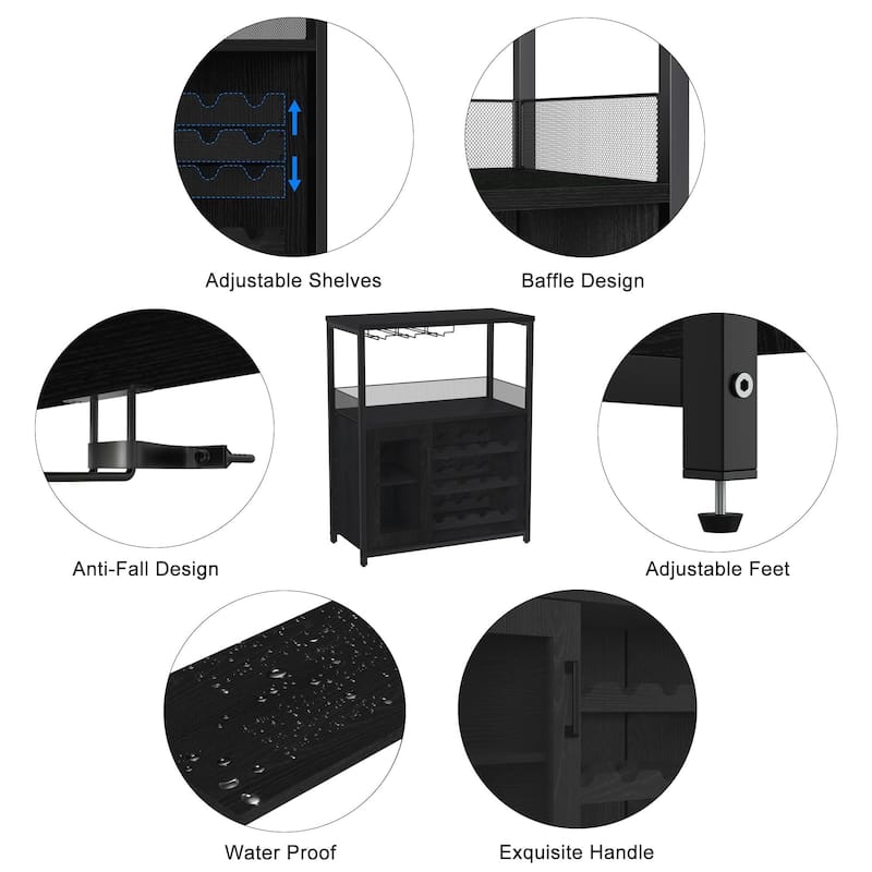 3-Tier Wine Bar Cabinet with LED Lights, Detachable Wine Rack and Storage Space, Small Liquor Bar Cabinet