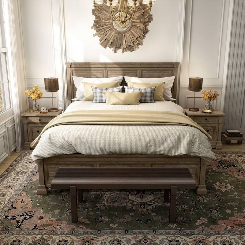 Furniture of America Wacine 3-Piece Weathered Grey Solid Wood Panel Bedroom Set - King