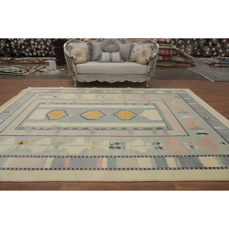 Geometric Gabbeh Vegetable Dye Area Rug Handmade Wool Carpet - 12' 1'' X 8' 11''