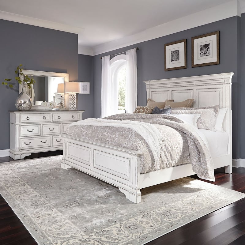 Liberty Furniture Abbey Park Panel Bed, Dresser & Mirror, Chest, Nightstand - California King, King, Queen - Bed, Dresser & Mirror - King