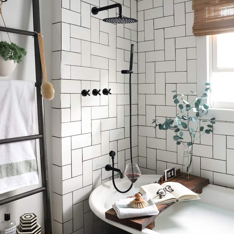 10" Solid Brass Wall Mounted Shower System with Tub Spout and 3-Cross Handles