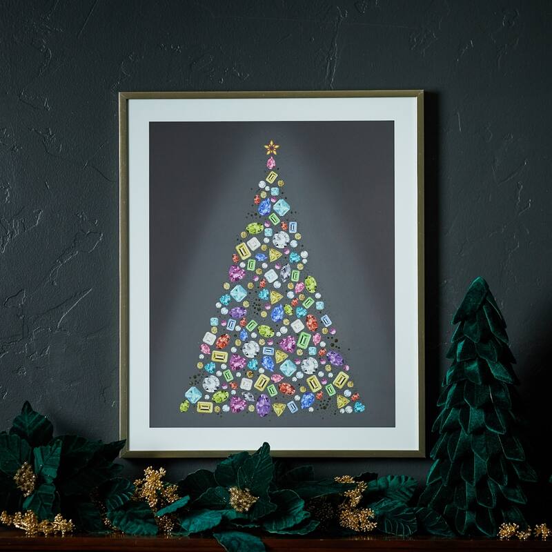 Jewel Tree Rectangular Christmas Wall Sign - 23.75"- Blue and White