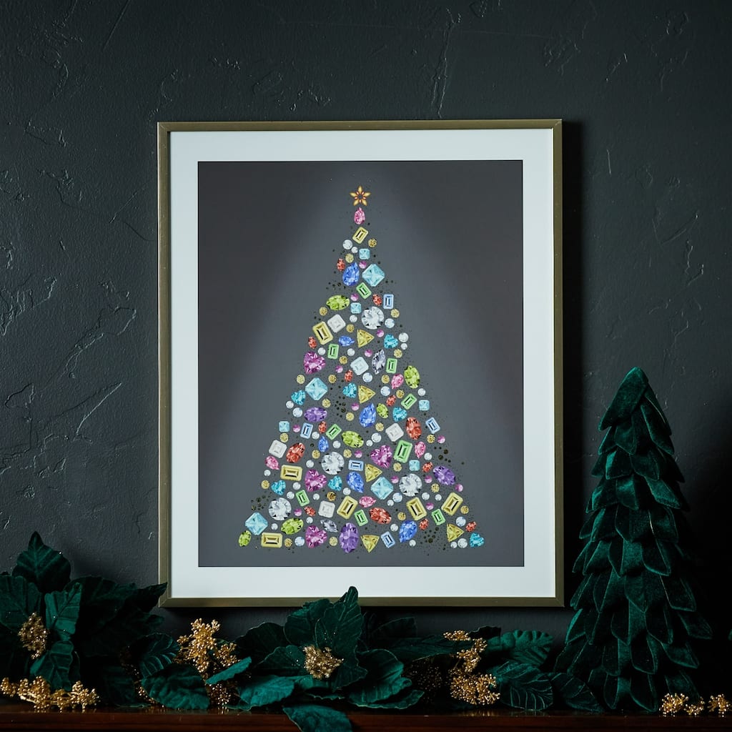 Jewel Tree Rectangular Christmas Wall Sign - 23.75"- Blue and White