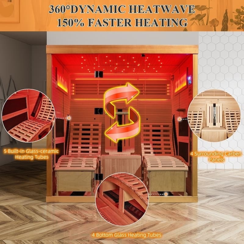Infrared Sauna up to 4 Person with 15 Minutes Warm-up Heater Tube & Carbon Plate