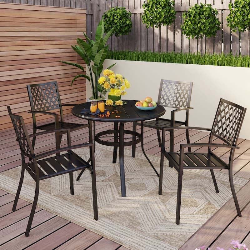 MAISON ARTS 5-Piece Outdoor 37.8"/42" Round Metal Patio Dining Set