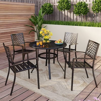 MAISON ARTS 5-Piece Outdoor 37.8"/42" Round Metal Patio Dining Set