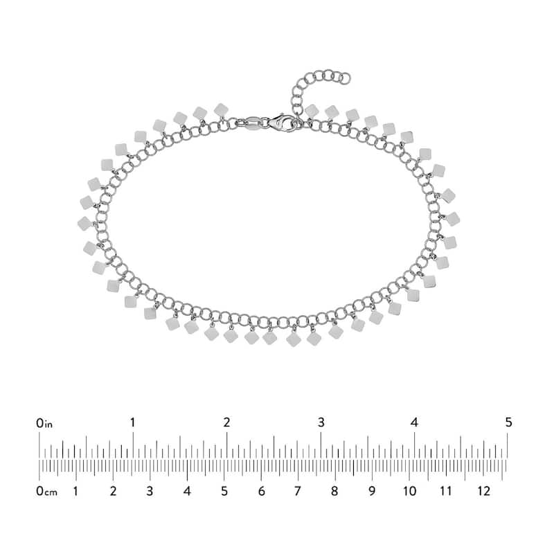 Curata 925 Sterling Silver Rhodium-plated 10" Hanging Rombus Adjustable Anklet