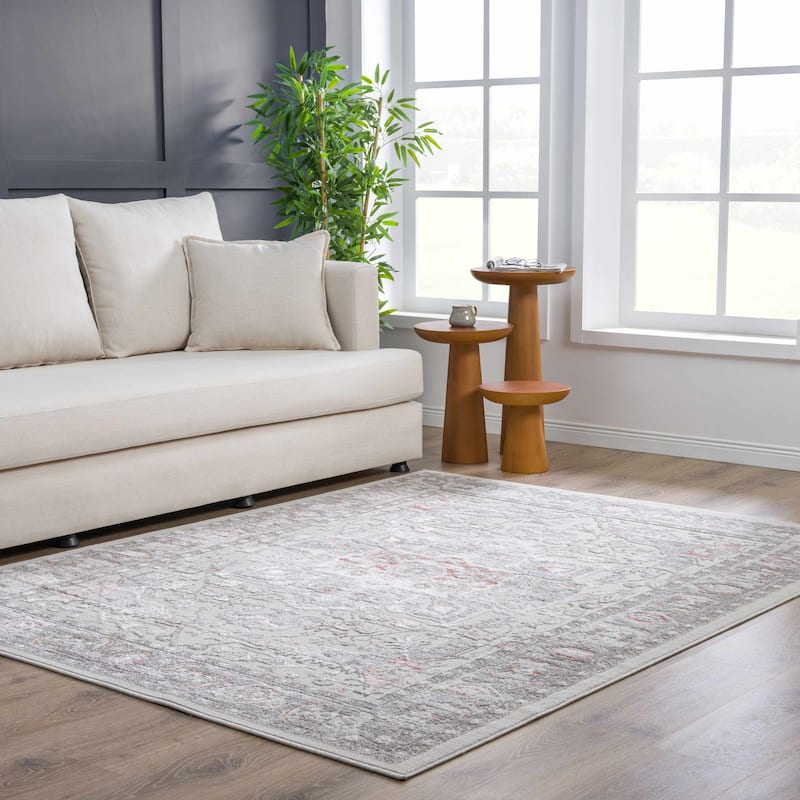 Hauteloom Calum Living Room, Bedroom Area Rug - Farmhouse - High Pile - Pink,Gray - 7'9" x 9'6"