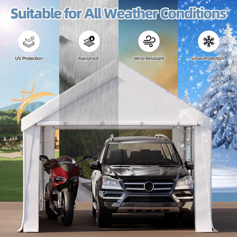 Heavy-Duty Fully Enclosed Carport - UV-Resistant, Waterproof Canopy with Roll-Up Windows & Reinforced Steel Frame