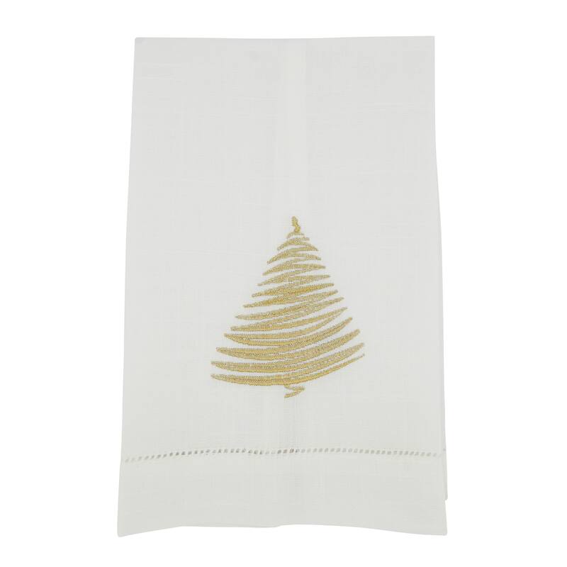 Holiday Delight Embroidered Christmas Tree Guest Towel (Set of 4) - Gold - Set of 4
