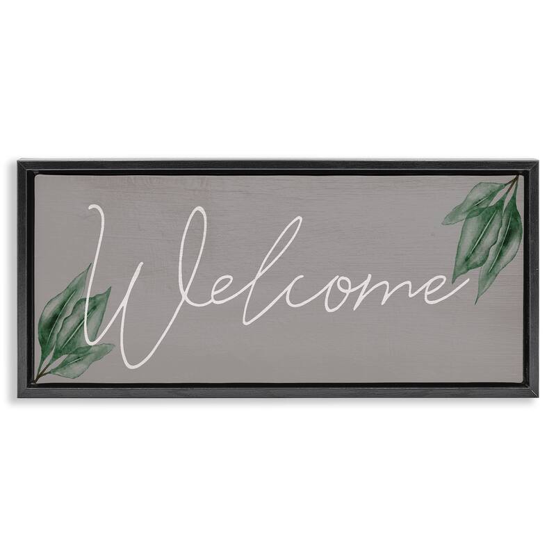 Stupell Welcome on Grey with Herbs Framed Floater Canvas Wall Art Design By Lil' Rue - 31 x 14 - Black