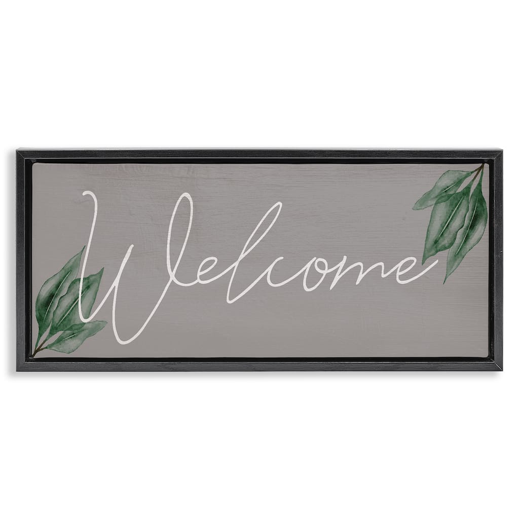 Stupell Welcome on Grey with Herbs Framed Floater Canvas Wall Art Design By Lil' Rue