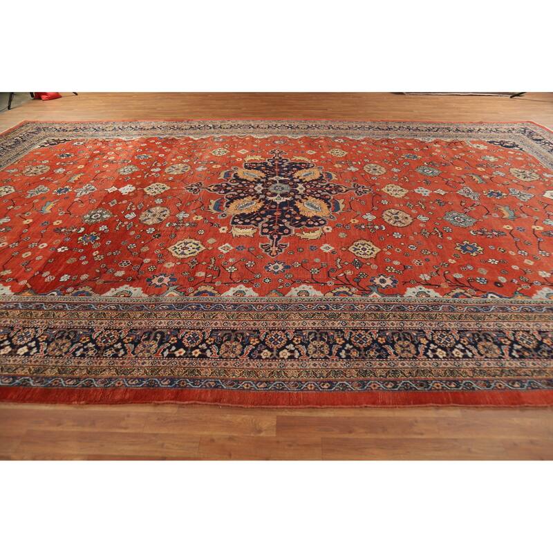 Hand Knotted Oriental 100% Wool Carpet Traditional Medallion Oranges & Rust Sultanabad Area Rug - 18' 0'' X 12' 0''
