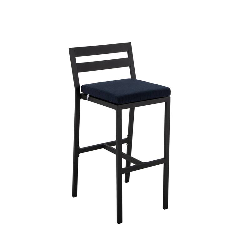 7-Piece Outdoor Patio Bar Height Dining Set in Aluminum with Rectangular Fire Pit Table and 6 Barstool