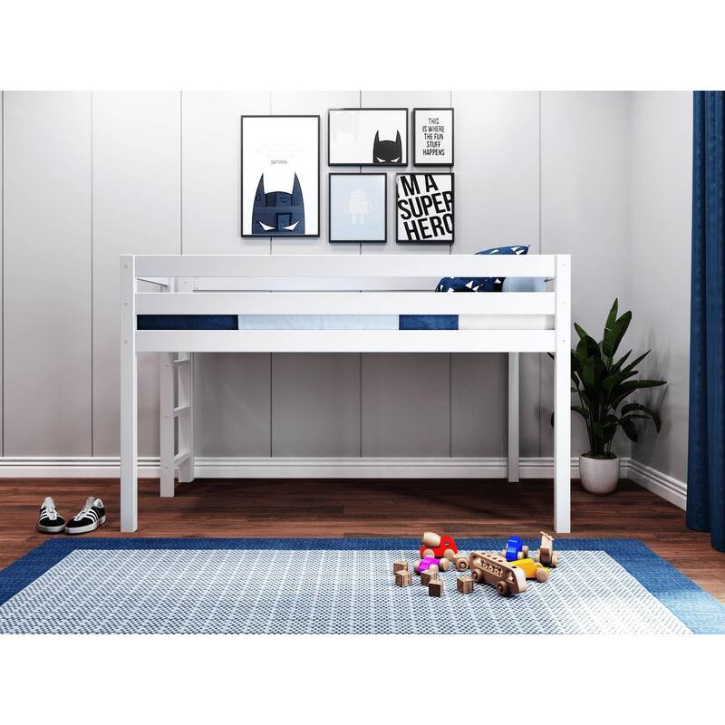 JACKPOT Contemporary Low Loft Twin Bed with End Ladder