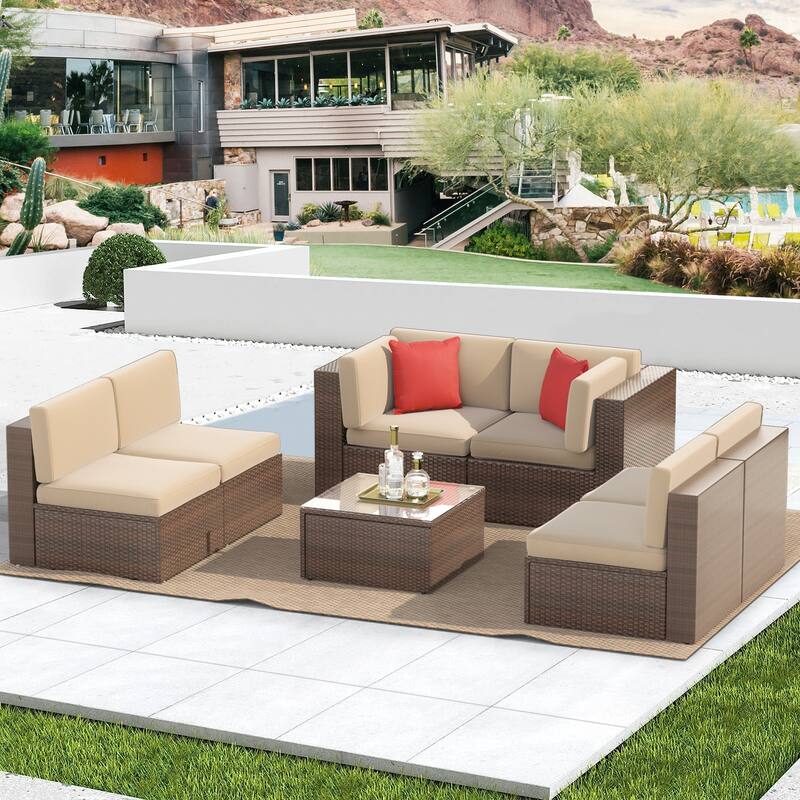 7PCS Outdoor Sectional Sofa Set - Brown