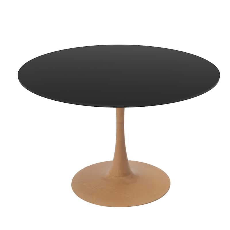 Bristol 35" Round Dining Table with MDF Top and Natural Wood Steel Pedestal Base for Modern Kitchen and Dining Room - Black