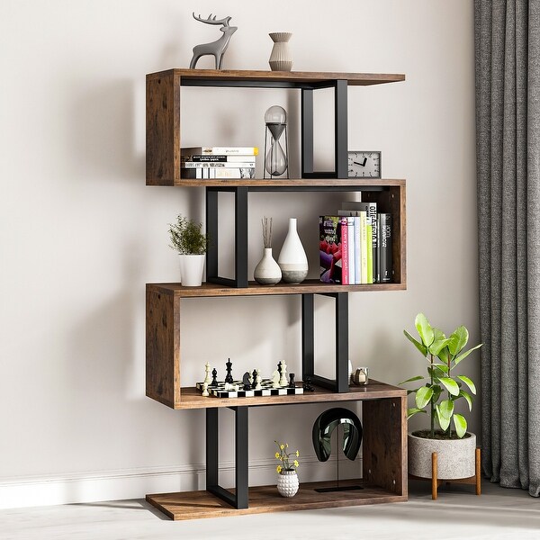Hermoth Wood 5 Tiers Bookshelf S Shaped Z Shelf Style Bookcase Storage Display On Sale Bed Bath Beyond 37250544