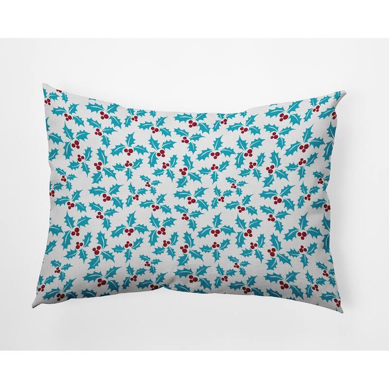 Holly Bush Christmas Indoor/Outdoor Throw Pillow - 14" x 20" - Turquoise