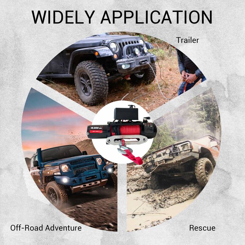 85ft Red Synthetic Rope Electric Winch with Wireless Handheld Remote - 10000lbs