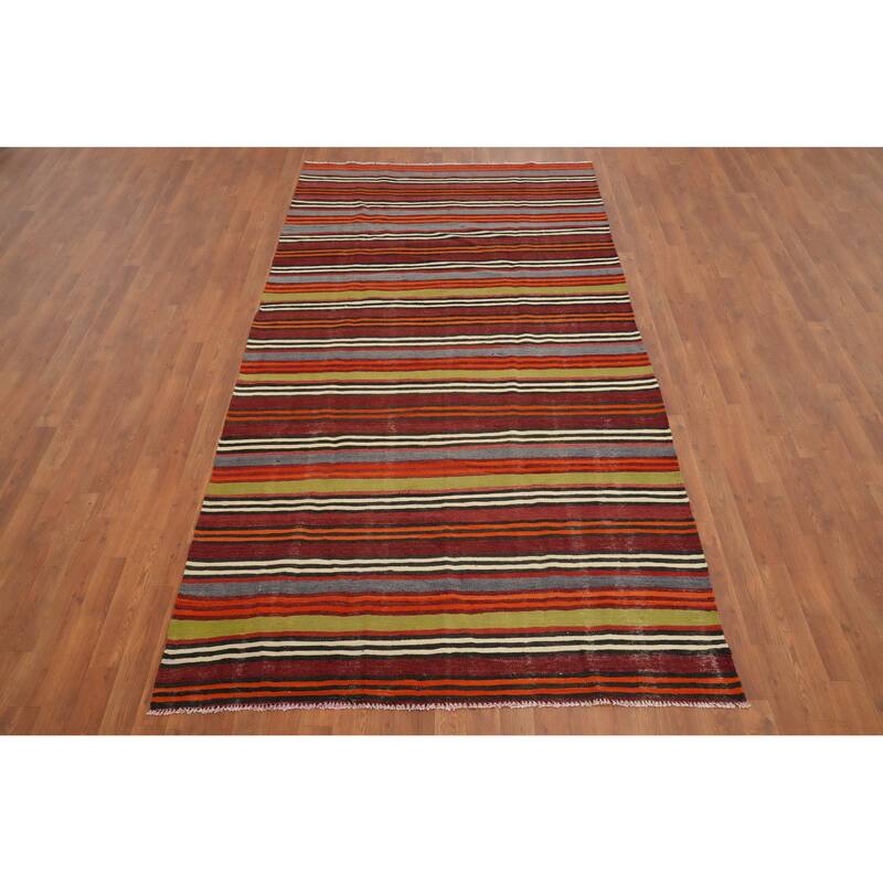 Hand Woven Oriental 100% Wool Carpet Southwestern Geometric Multi-Colored Kilim Area Rug - 9' 5'' X 5' 0''