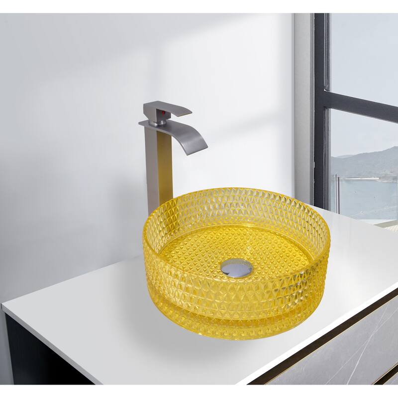 Scotch Round Basin Glass Crystal Bathroom Vessel Sink in Multiple Colors - 16" - Yellow