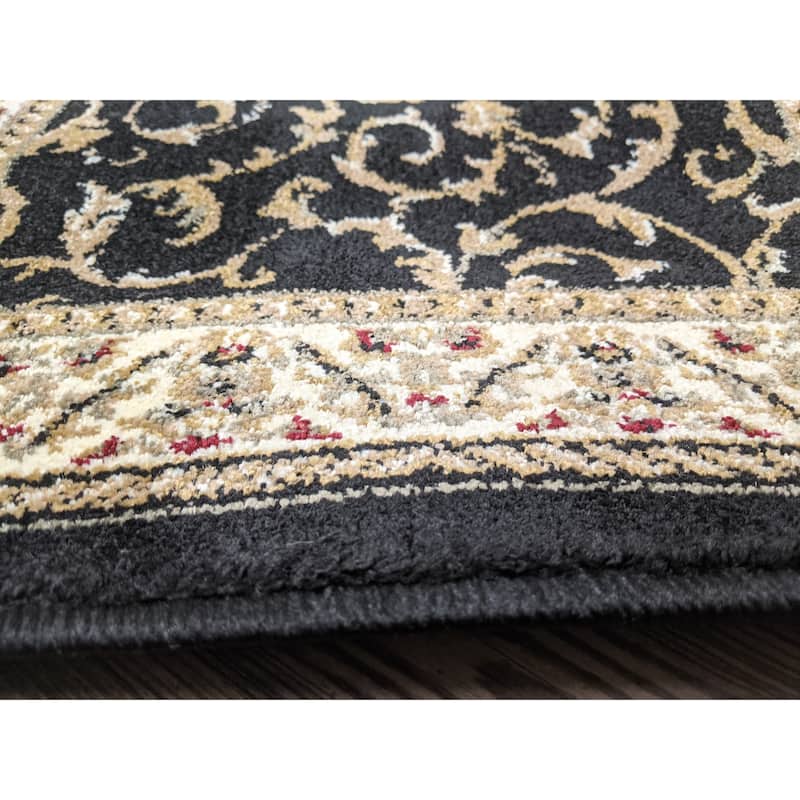 Admire Home Living Amalfi Transitional Scroll Pattern Area Rug - 5'3" Round - Black