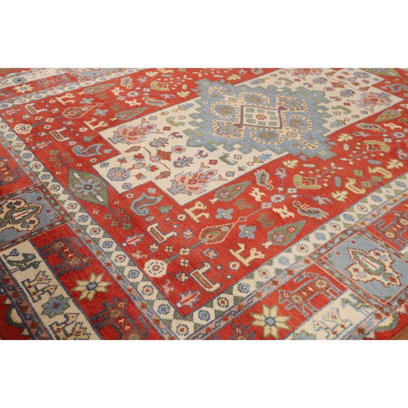 Tribal Geometric Ziegler Area Rug Hand-Knotted Oriental Wool Carpet - 7'10"x 9'8"