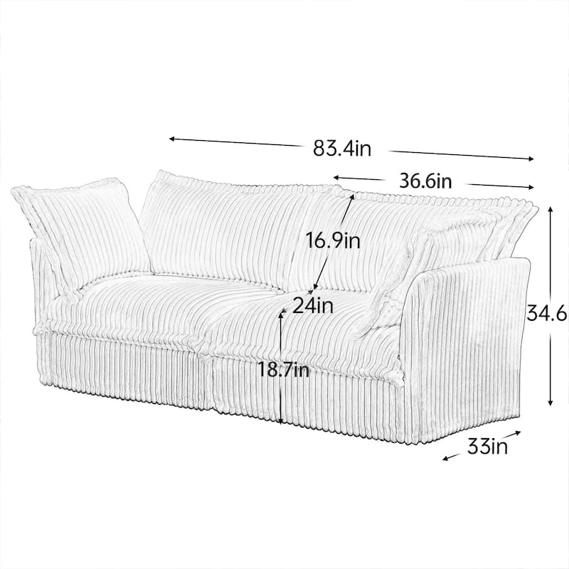 83.4" Corduroy 2-Seater Soft Multiple Sofa with Big Pillows for Living Room